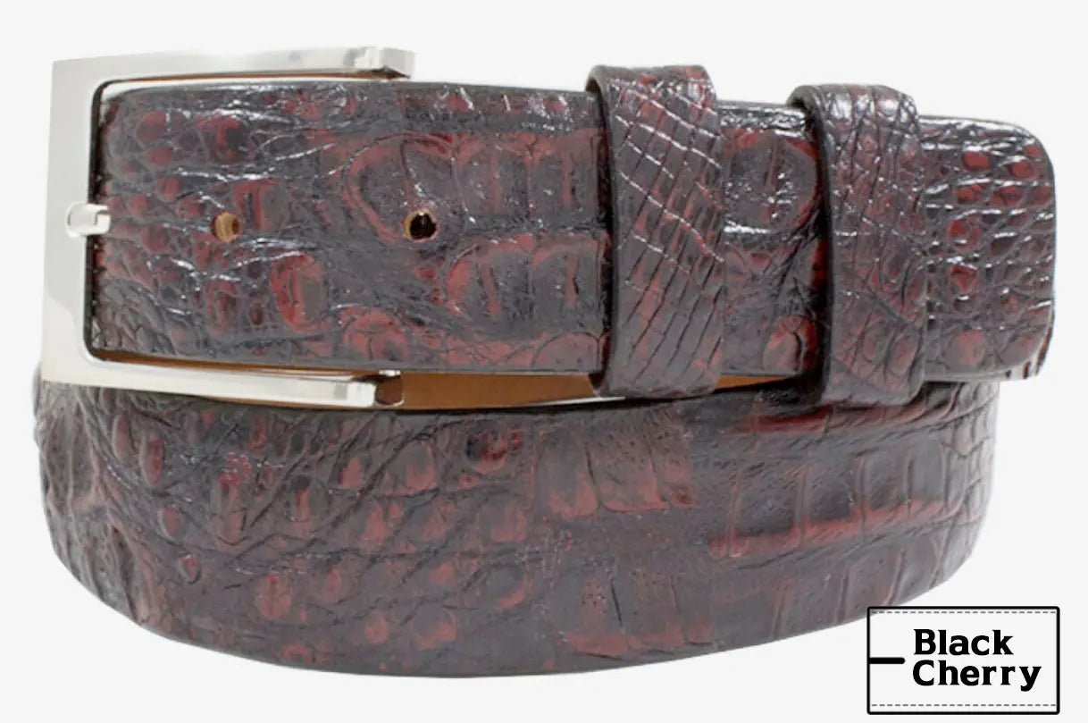 Hornback Black Cherry Caiman Crocodile Leather Belt