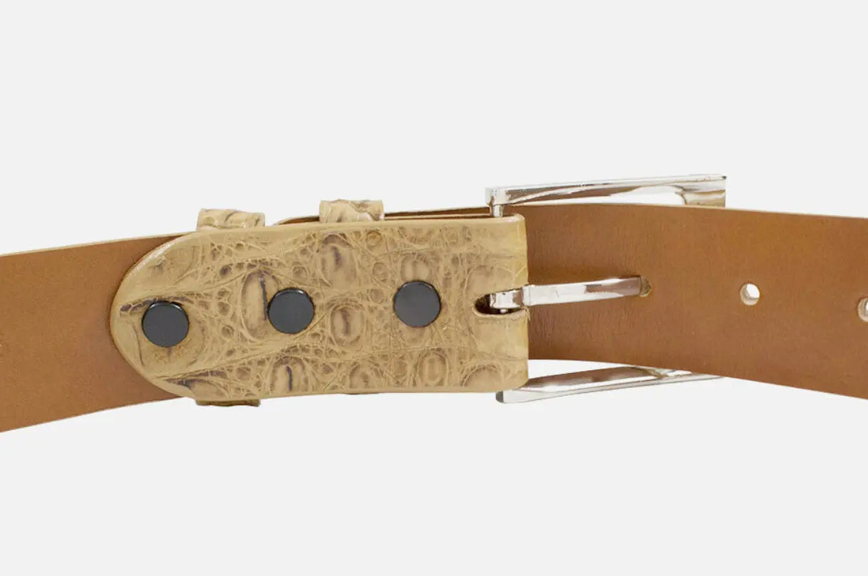 Hornback Tan Caiman Crocodile Leather Belt