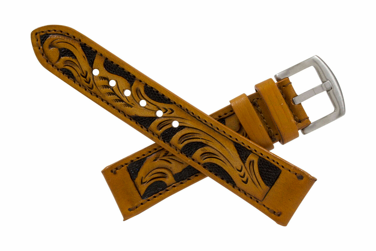 Tan Hand Tooled Watch Strap HT2