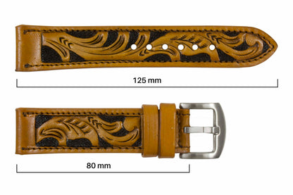 Tan Hand Tooled Watch Strap HT2