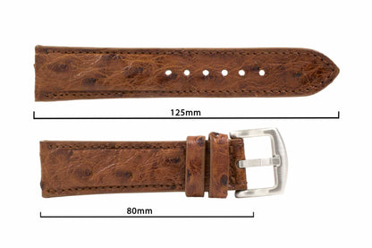 Cognac Full Quill Ostrich Leather Watch Strap