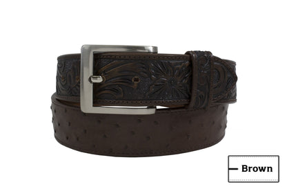 Hand Tooled Brown Full Quill Ostrich Leather Belt