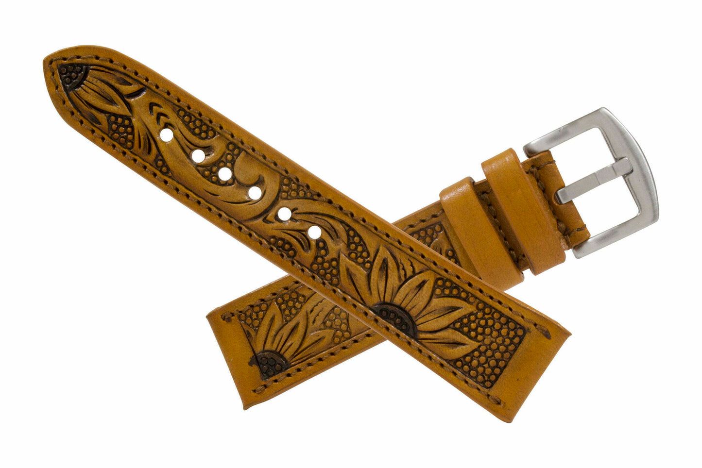 Tan Hand Tooled Sunflower Strap HT5