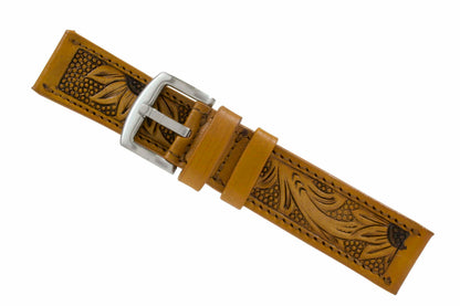 Tan Hand Tooled Sunflower Strap HT5