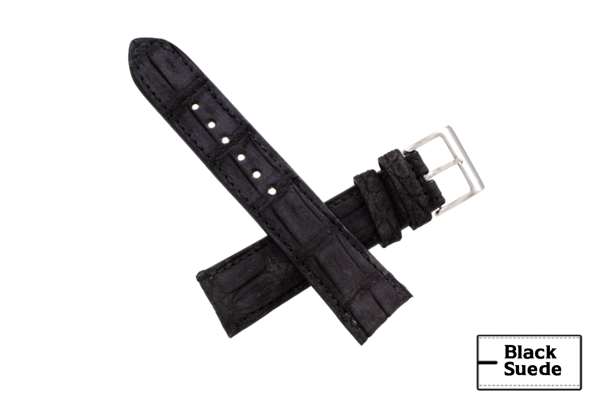 AAA Ultra Black Suede Alligator Leather Watch Strap