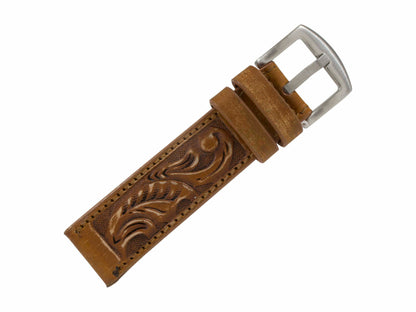 Rustic Cognac Hand Tooled  Watch Strap HT09