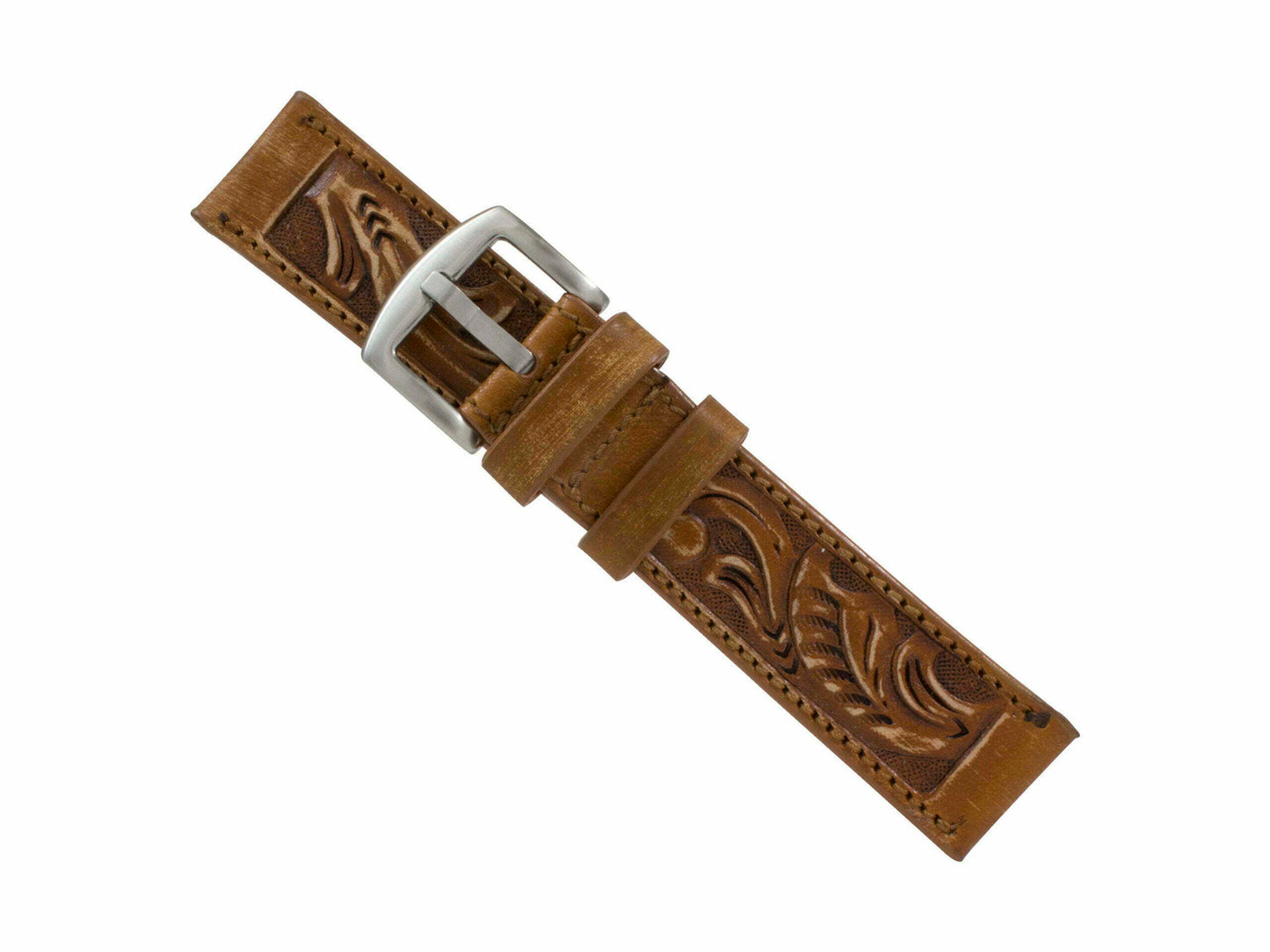 Rustic Cognac Hand Tooled  Watch Strap HT09