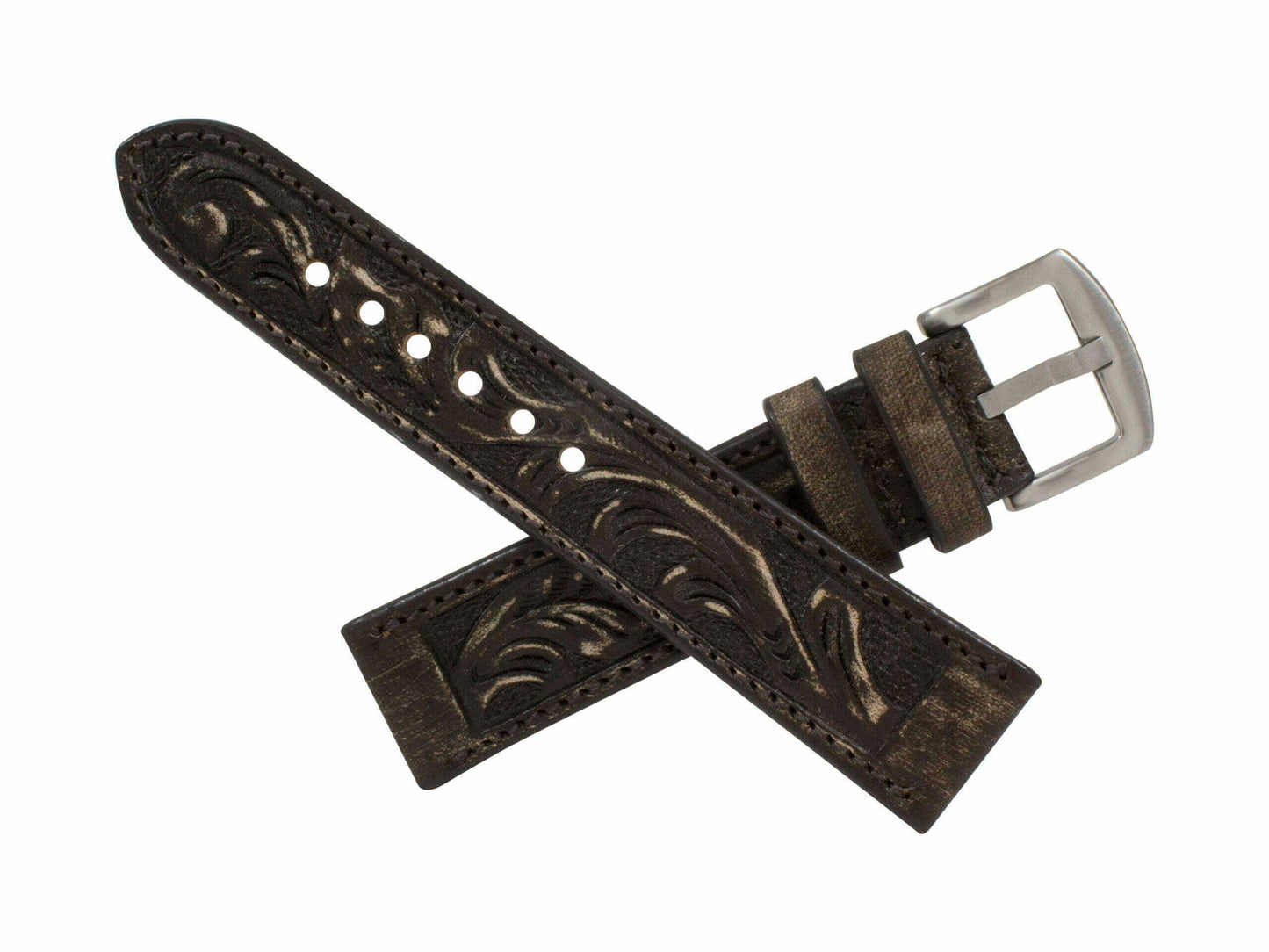 Rustic Brown Hand Tooled Watch Strap HT08