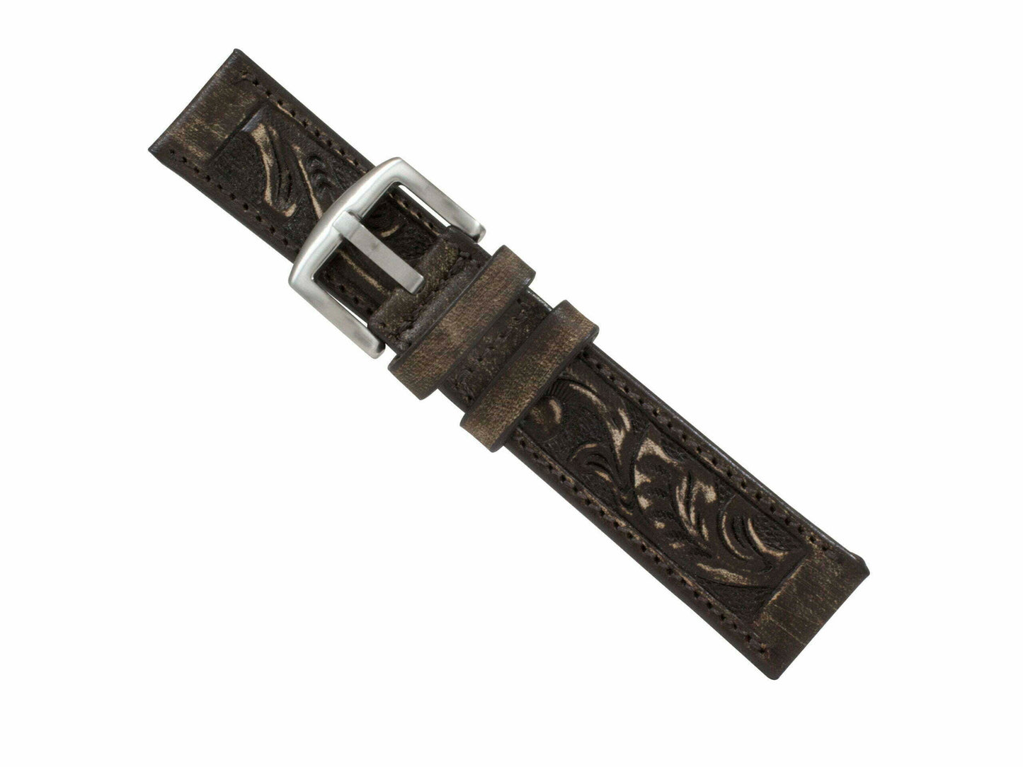 Rustic Brown Hand Tooled Watch Strap HT08