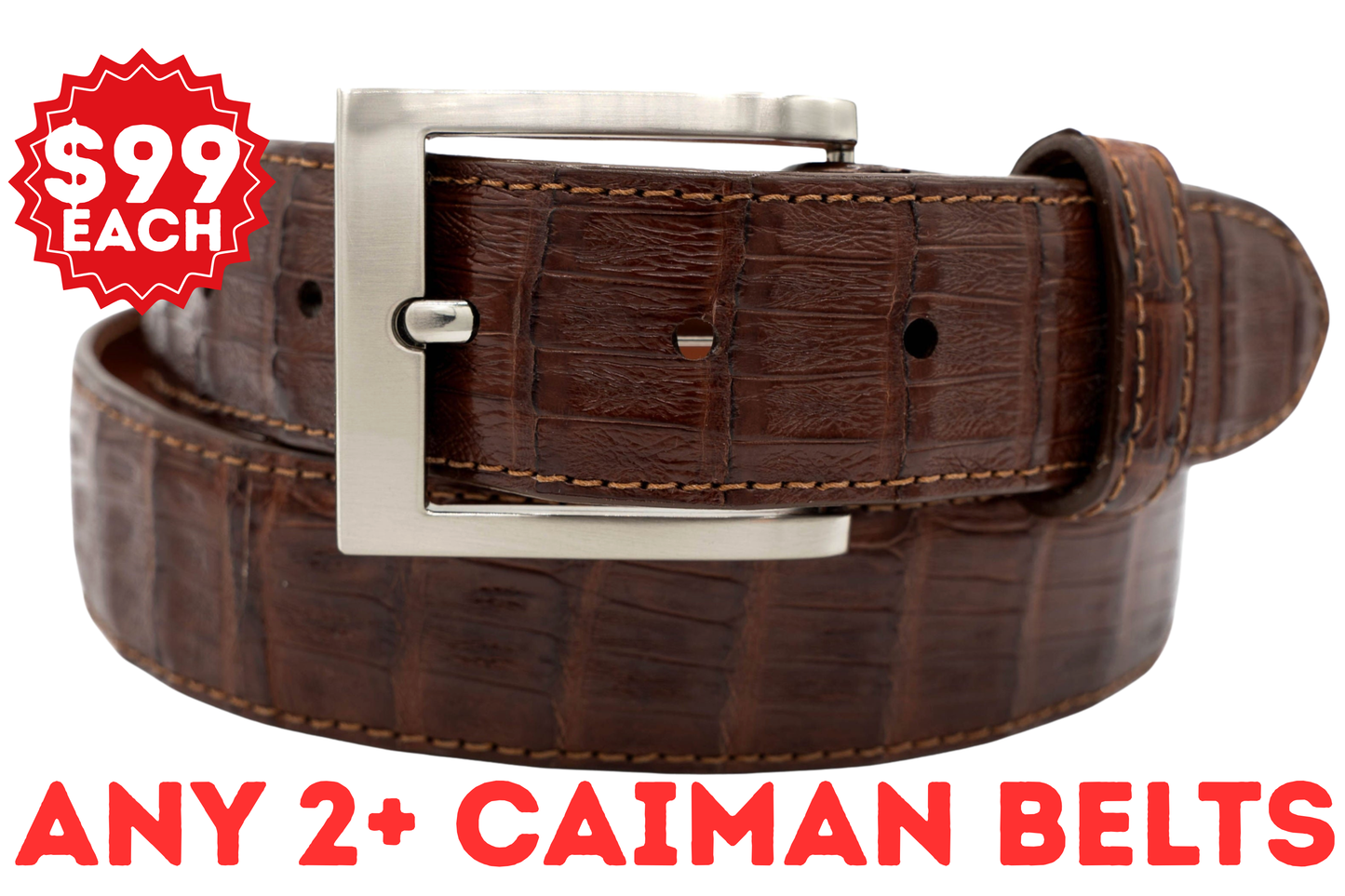 Brown Caiman Crocodile Leather Belt