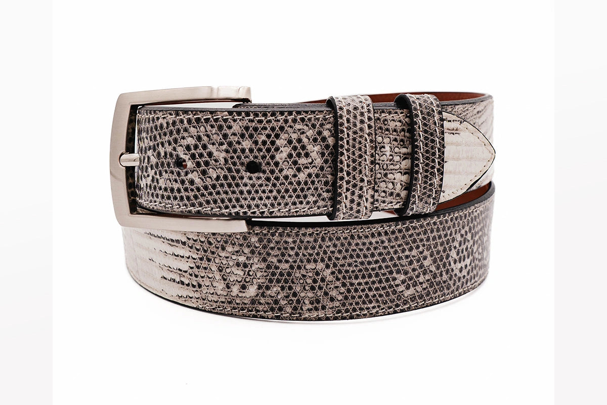 Natural Ring Lizard Leather Belt 1 1/2" Width