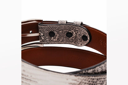 Natural Ring Lizard Leather Belt 1 1/2" Width