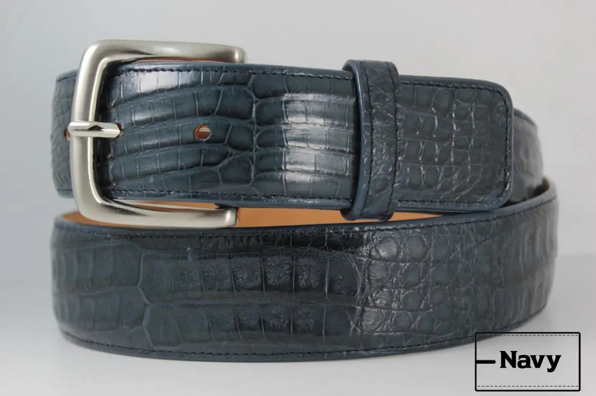 Genuine Navy Blue Alligator Leather Belt for Men