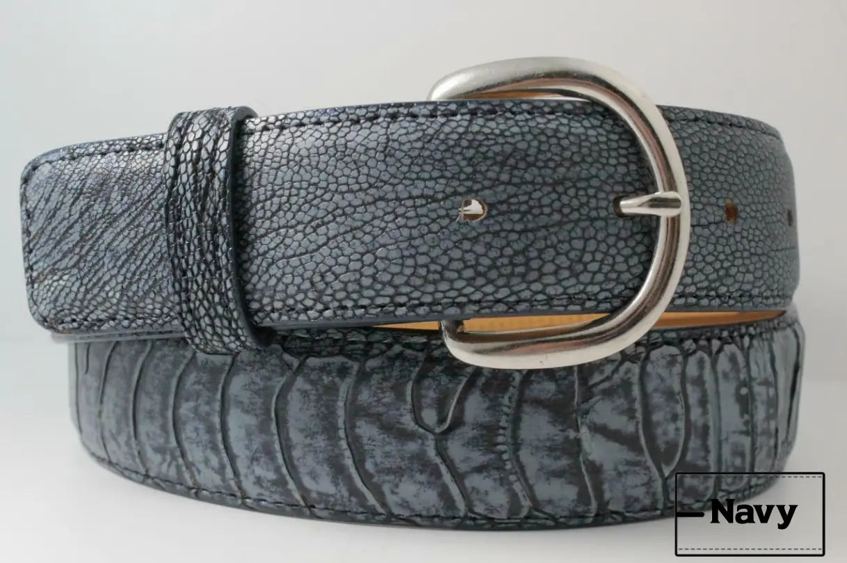 Navy Blue Ostrich Leg Leather Belt