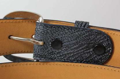 Navy Blue Ostrich Leg Leather Belt