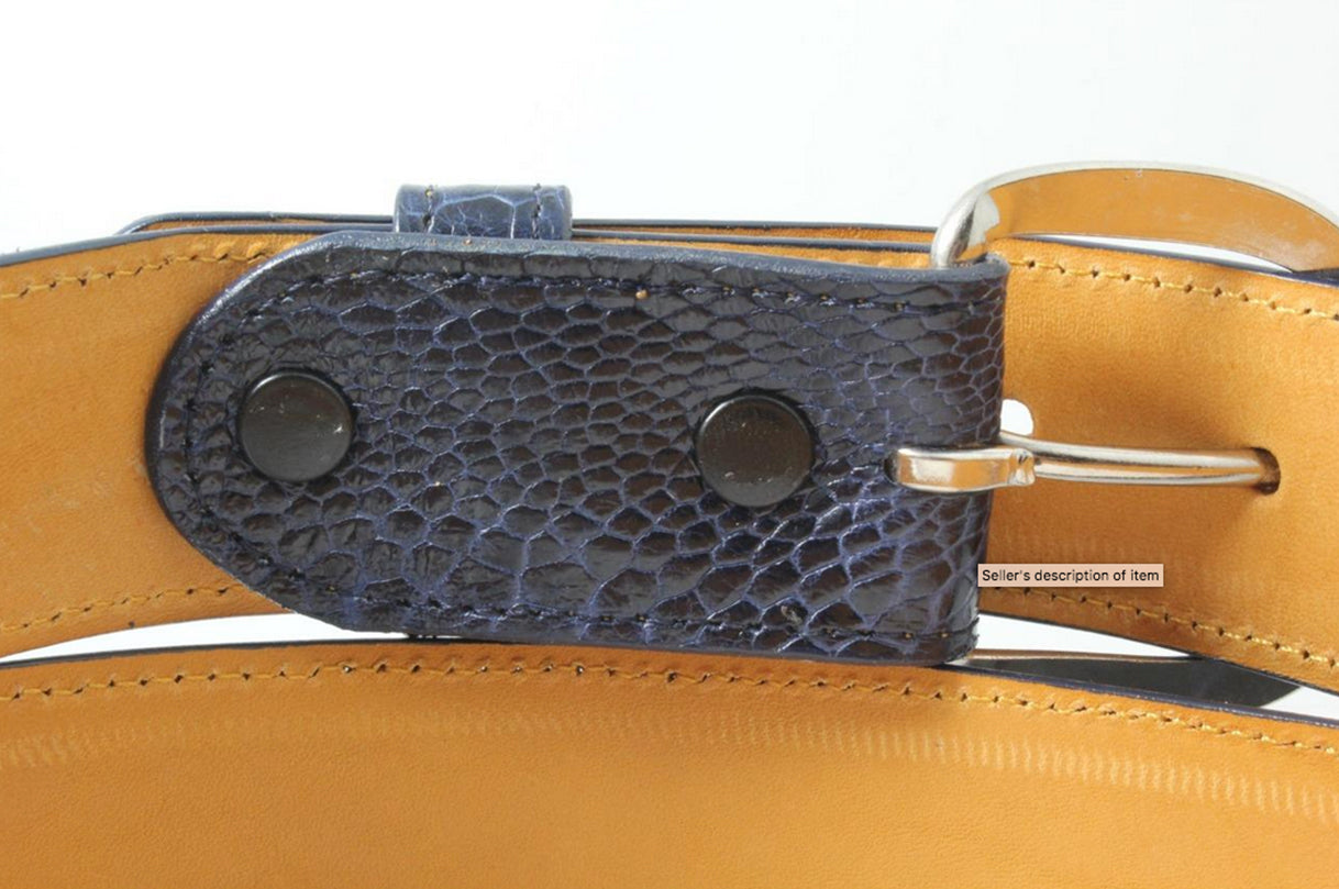 Navy Blue Ostrich Leg Leather Belt