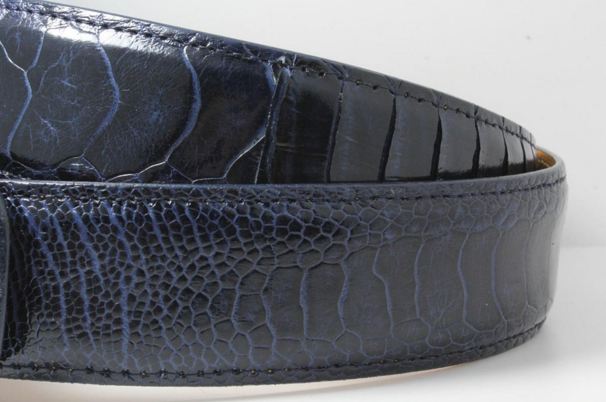 Navy Blue Ostrich Leg Leather Belt