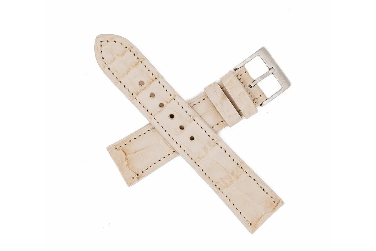 Genuine Off White Alligator Leather Watch Strap