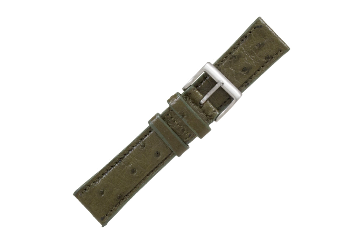 Olive Green Full Quill Ostrich Leather Watch Strap