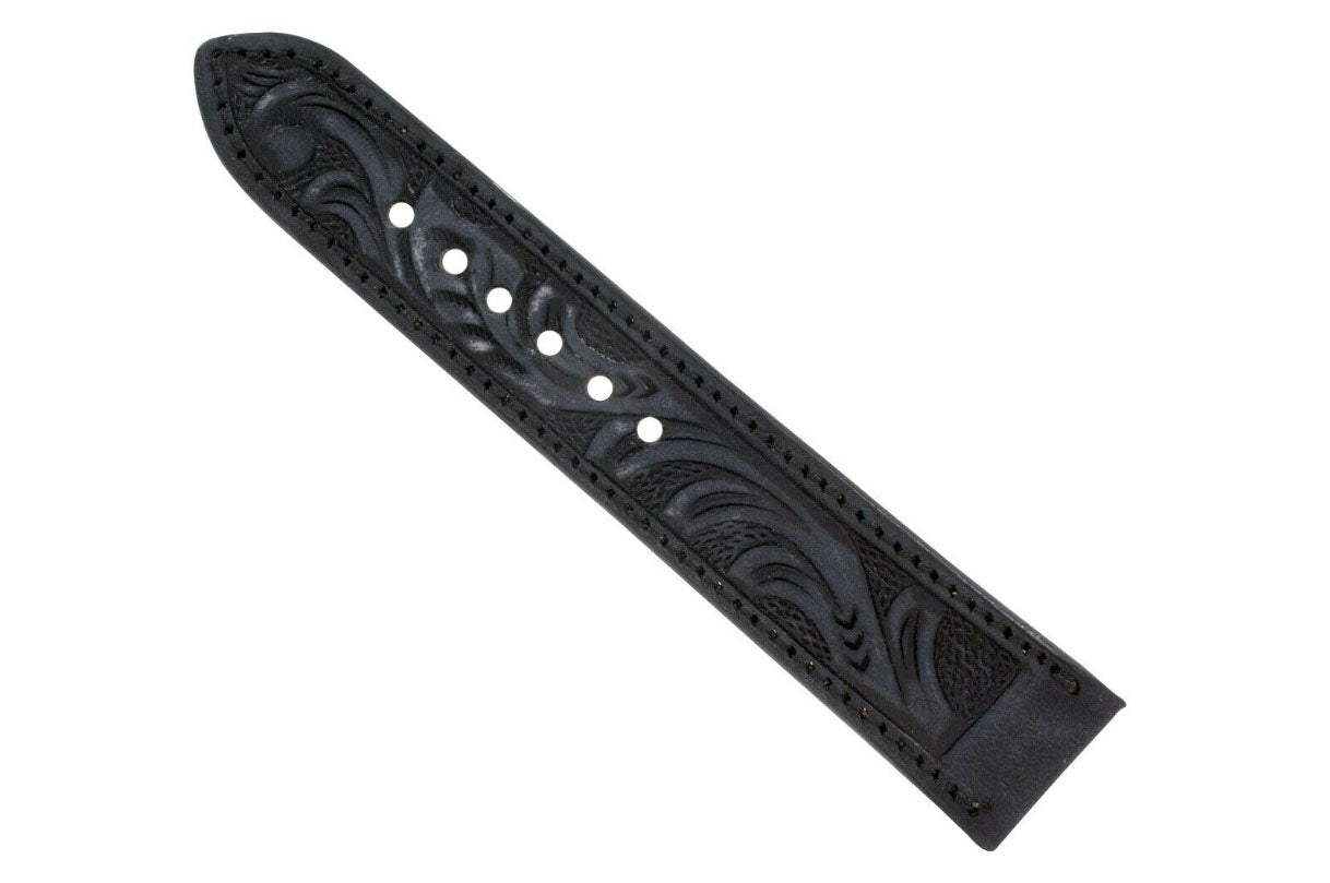 Rustic Black Hand Tooled Leather Watch Strap