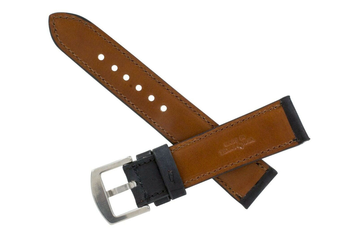 Rustic Black Hand Tooled Leather Watch Strap