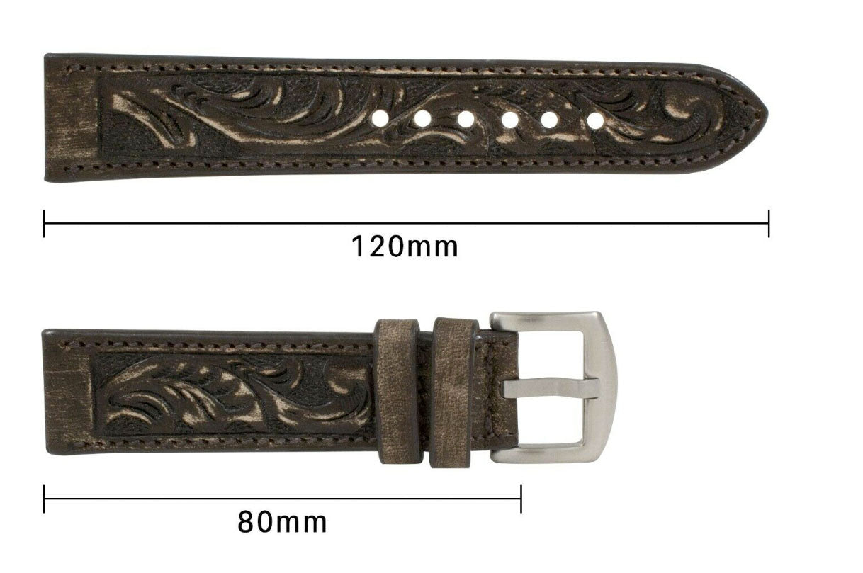 Rustic Brown Hand Tooled Leather Watch Strap