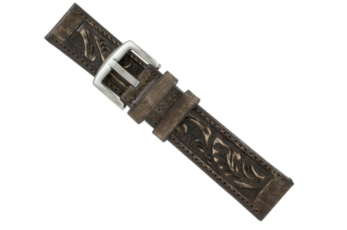 Rustic Brown Hand Tooled Leather Watch Strap