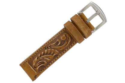 Rustic Cognac Hand Tooled Leather Watch Strap