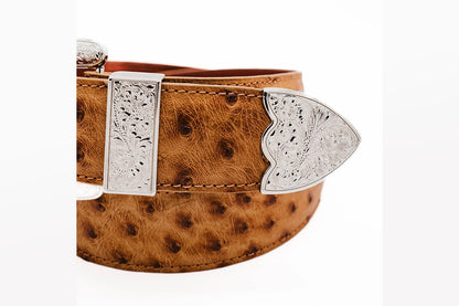 Tan Bruciato "The Taylor" Full Quill Ostrich Leather Belt