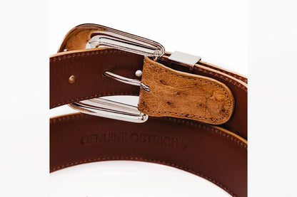 Tan Bruciato "The Taylor" Full Quill Ostrich Leather Belt