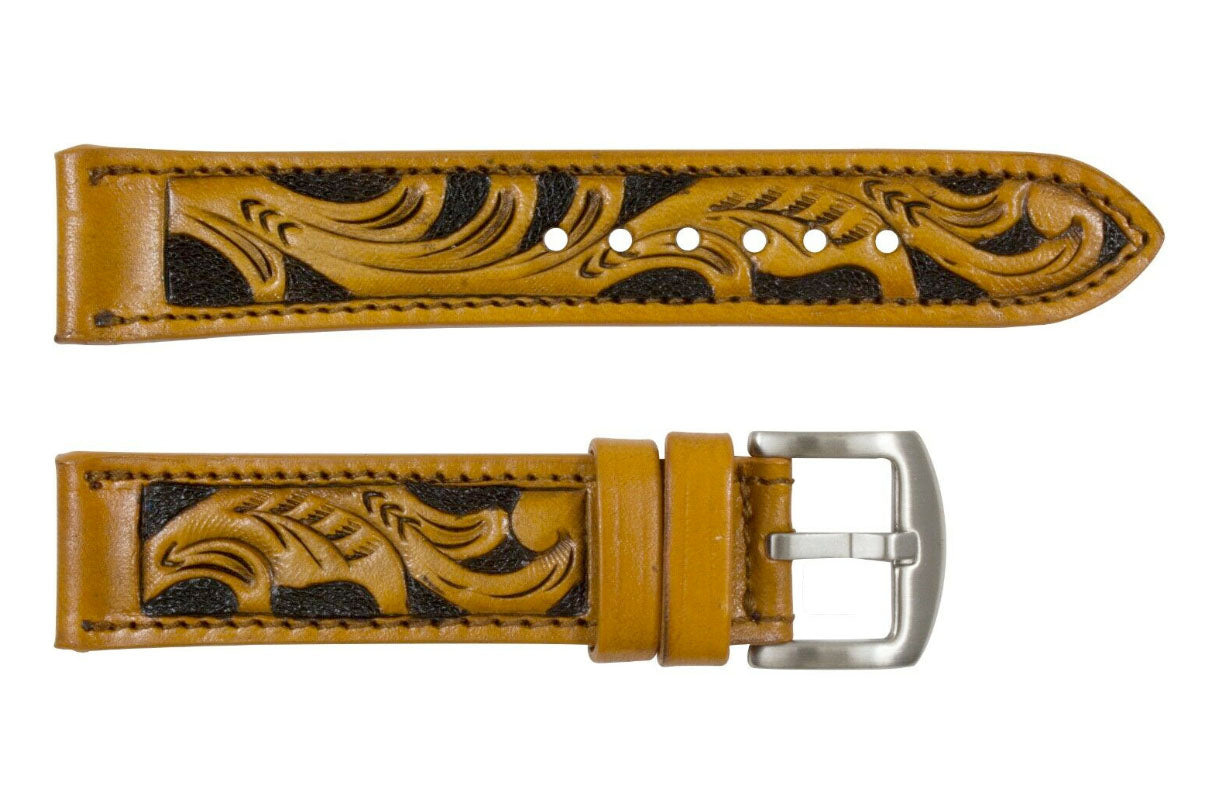 Tan Hand Tooled Leather Watch Strap