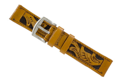 Tan Hand Tooled Leather Watch Strap