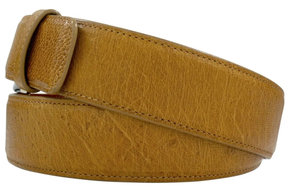 Tan Saddle Smooth Ostrich Leather Belt