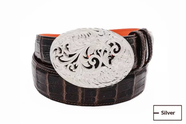 The Major Filigree Sterling Silver (.925) Hand Engraved Oval Trophy Belt Buckle