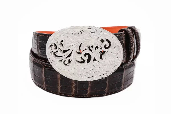 The Major Filigree Sterling Silver (.925) Hand Engraved Oval Trophy Belt Buckle