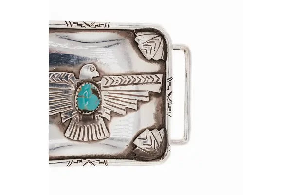 Turquoise Thunderbird Sterling Silver Hand Made Trophy Belt Buckle