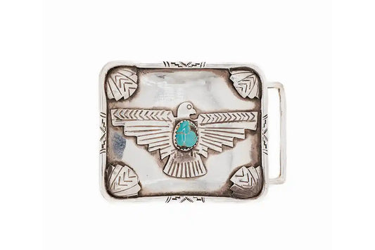 Turquoise Thunderbird Sterling Silver Hand Made Trophy Belt Buckle