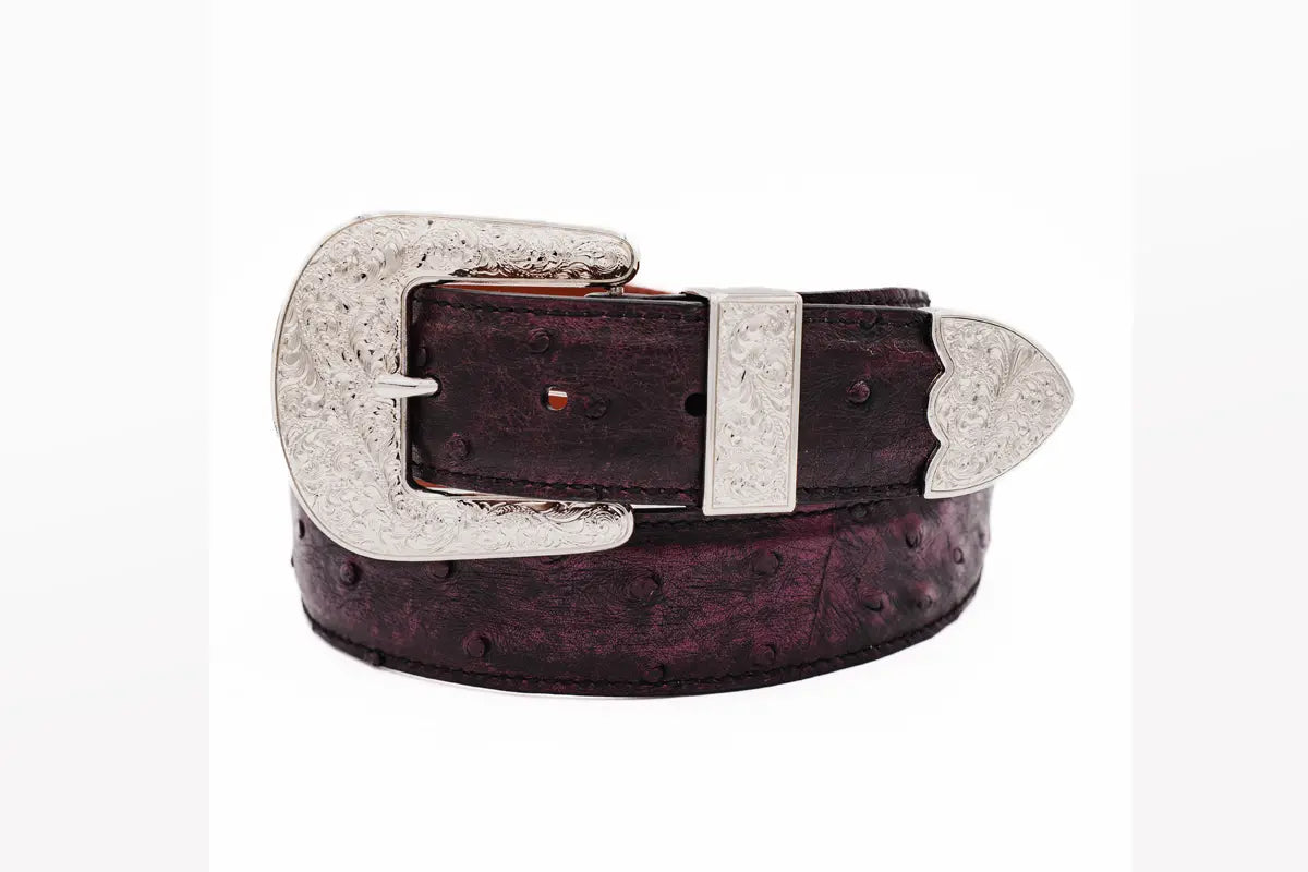 Black Cherry  "The Taylor" Full Quill Ostrich Leather Belt