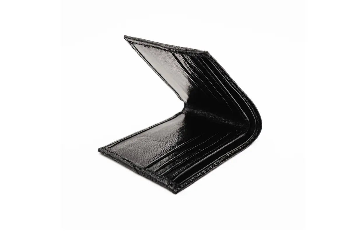 Black Ostrich Leg Bifold Leather Wallet