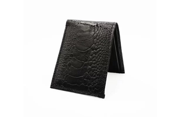 Black Ostrich Leg Bifold Leather Wallet