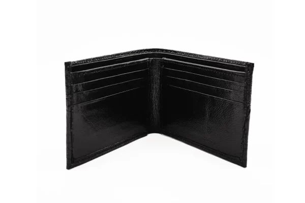 Black Ostrich Leg Bifold Leather Wallet