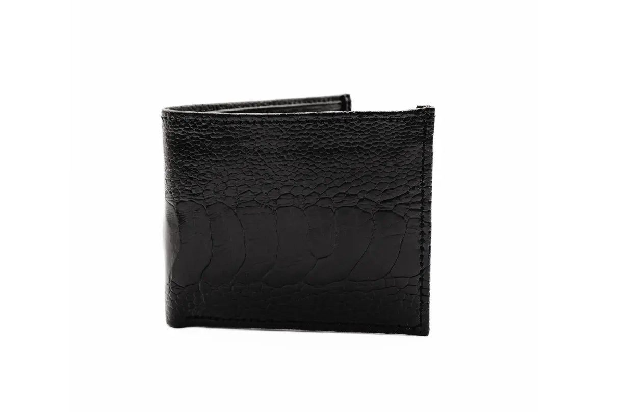 Black Ostrich Leg Bifold Leather Wallet