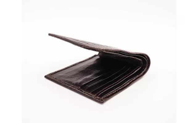 Brown Ostrich Leg Bifold Leather Wallet