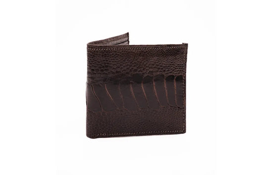 Brown Ostrich Leg Bifold Leather Wallet