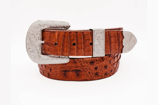 Cognac Caiman Hornback "The Taylor" Crocodile Leather Belt