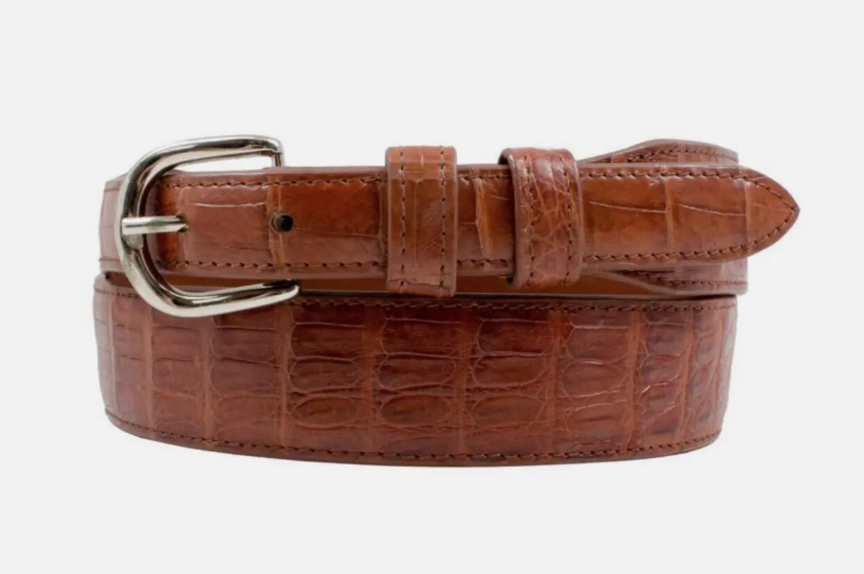 Cognac Alligator Leather Tapered Belt