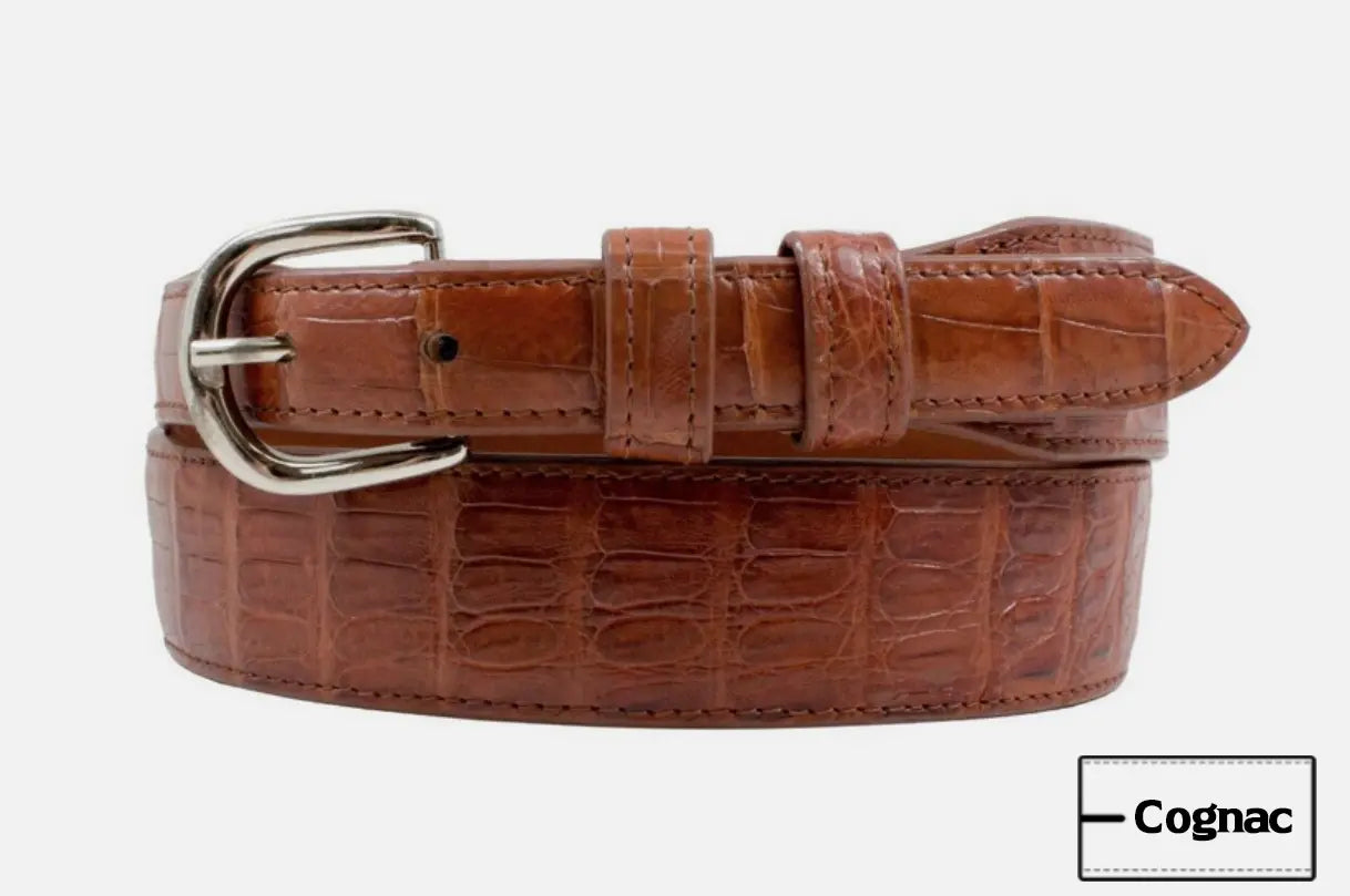 Cognac Alligator Leather Tapered Belt