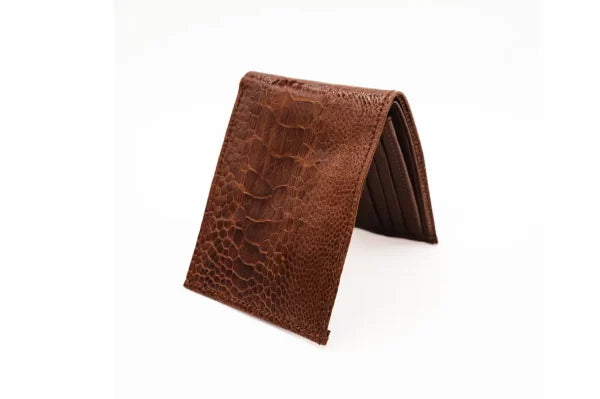 Cognac Ostrich Leg Bifold Leather Wallet