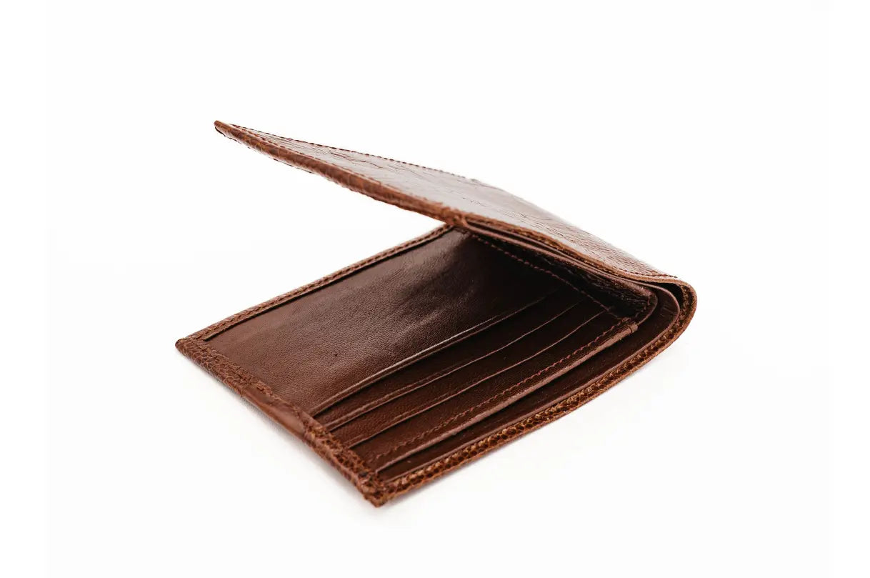 Cognac Ostrich Leg Bifold Leather Wallet