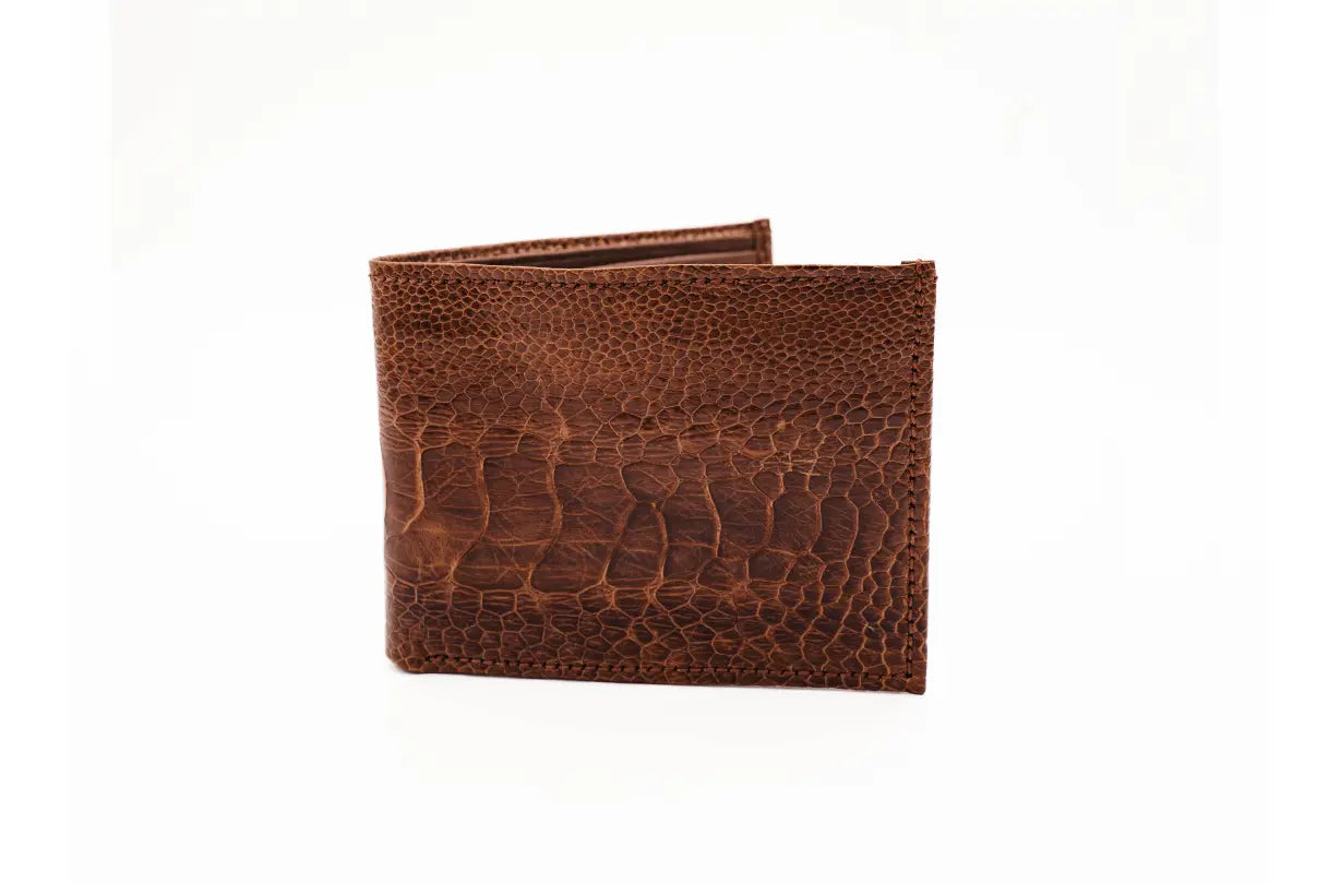 Cognac Ostrich Leg Bifold Leather Wallet